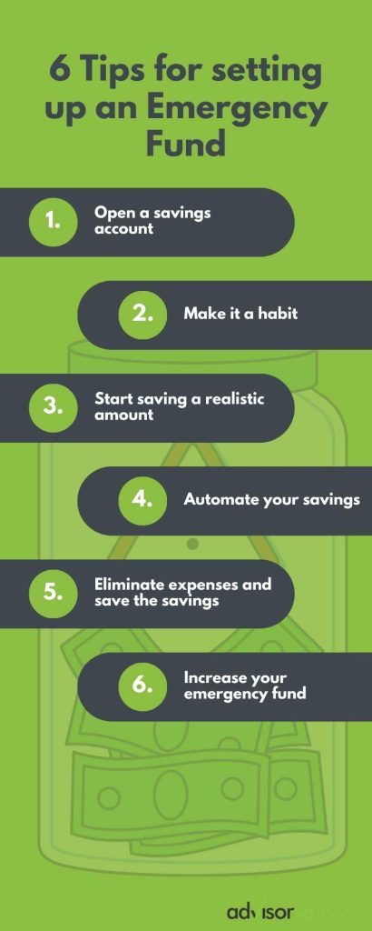 Tips for setting up an emergency fund infographic